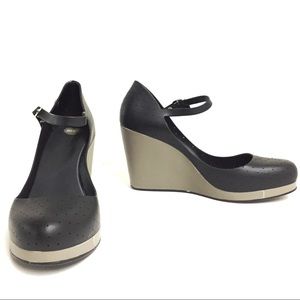 9 MEL Black & Grey Mary Jane Wedge Jelly Shoes